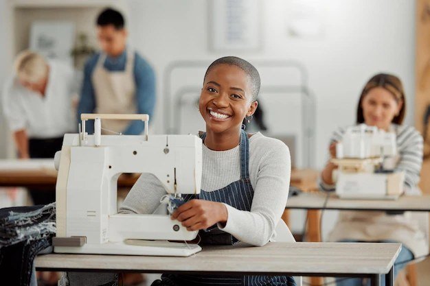 Seamstress at work on a sewing machine